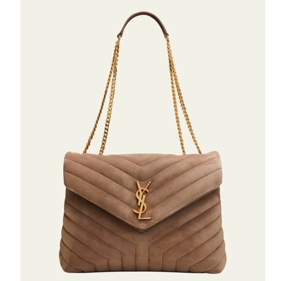Saint Laurent Medium LouLou Quilted Suede Shoulder Bag in Taupe NEW MSRP $3450 - Picture 1 of 9